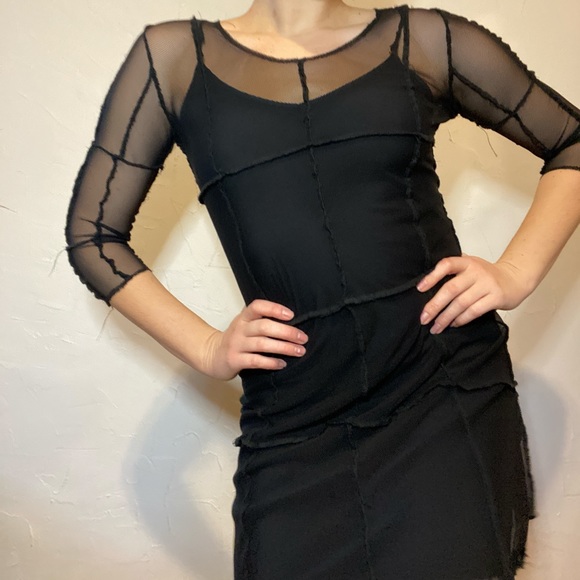 Black Mesh Patchwork Handmade Dress - Picture 2 of 5